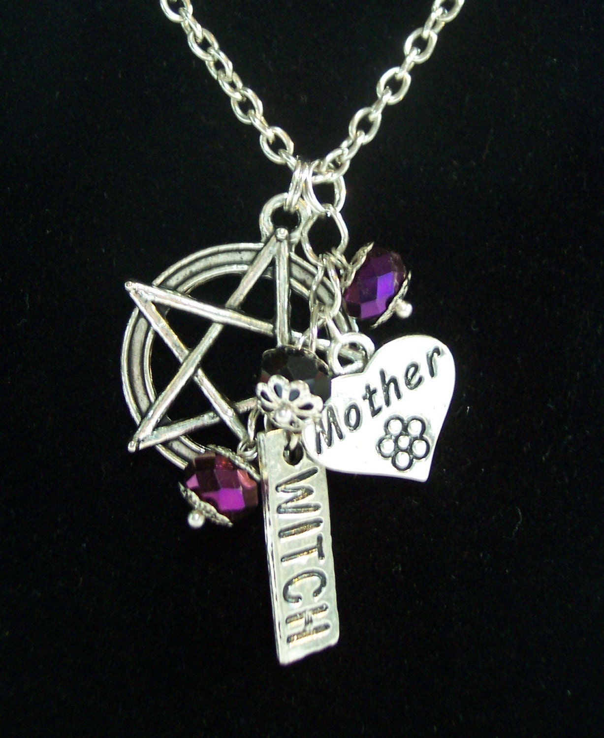 Mother Witch Pentacle and Heart Pendant / Necklace -  S&H Included