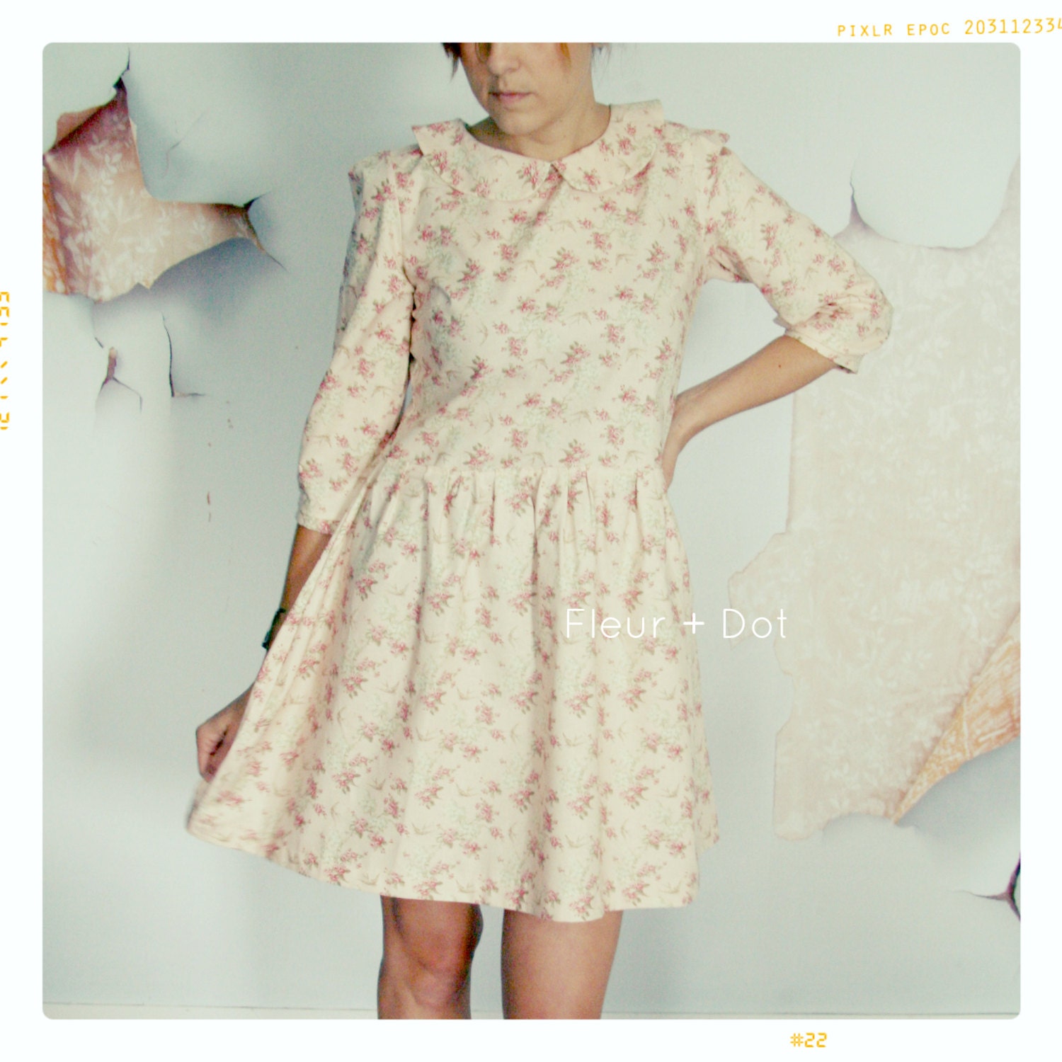 WOMENS English Tea Rose Peter Pan Collar Dress with Full Skirt and Puff Sleeves from Fleur and Dot Spring Summer 13