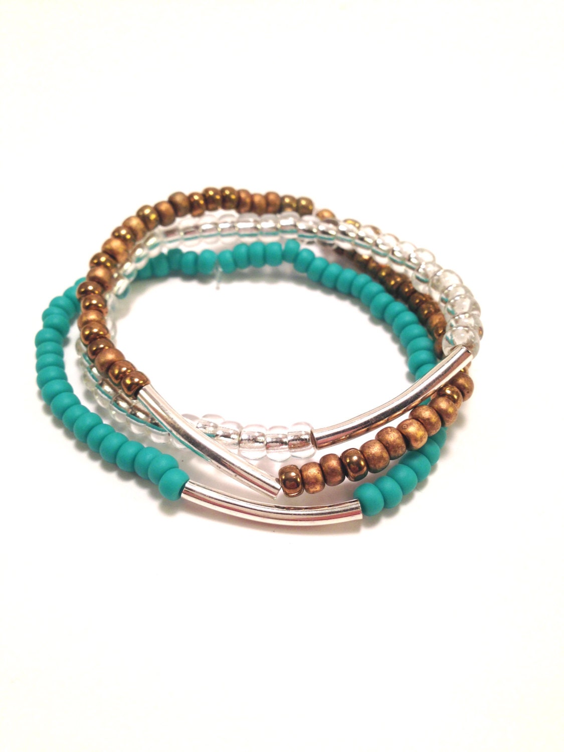 Colorblock Stackable Bracelets in Turquoise, Bronze and Gold Flecked Lucite