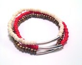 Colorblock Stackable Bracelets in Red, Cream and Bronze