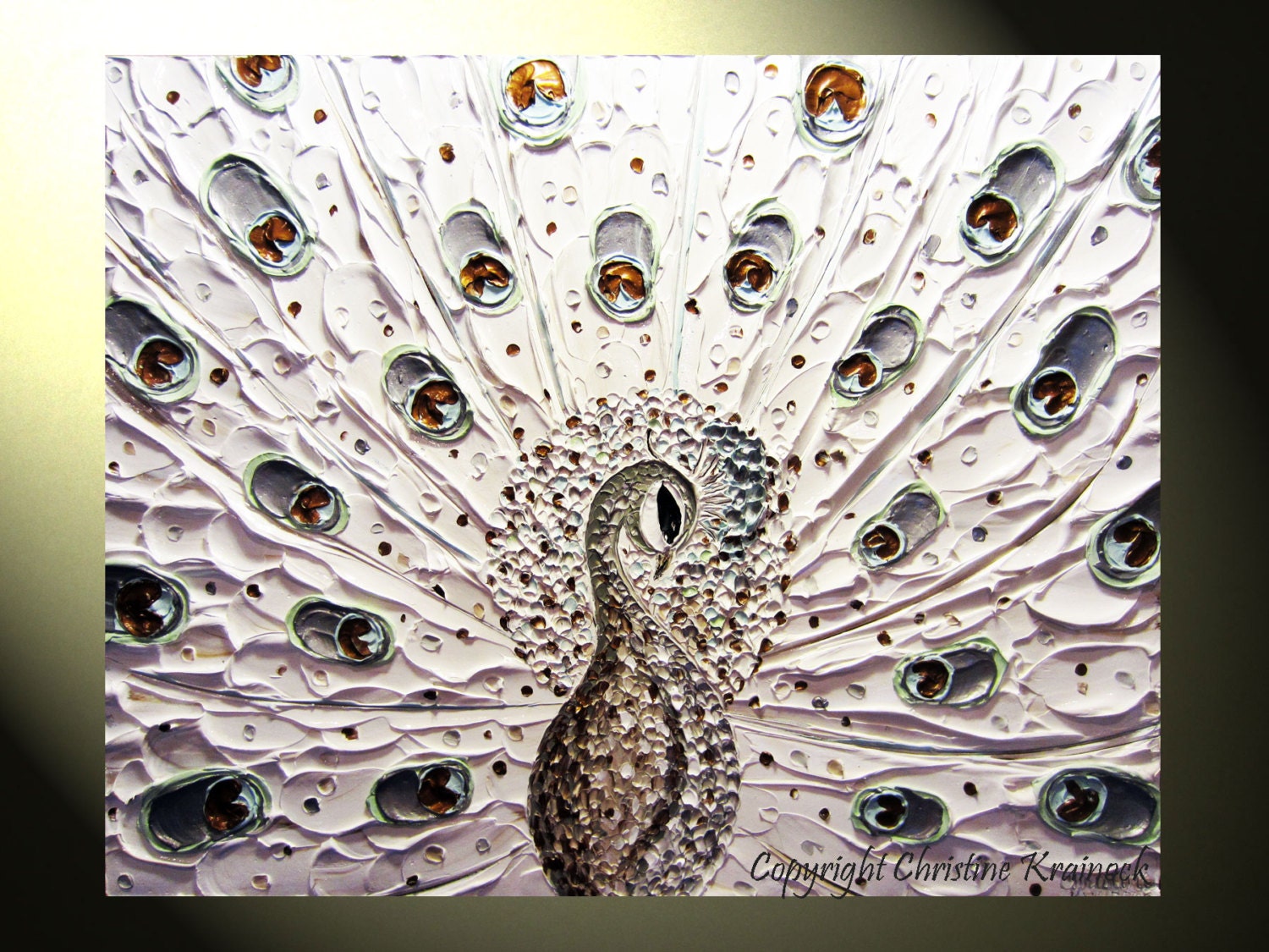 CUSTOM Abstract Painting Peacock White Silver Gold Textured Impasto Fine Art Palette Knife, MADE to ORDER 30x24" -Christine