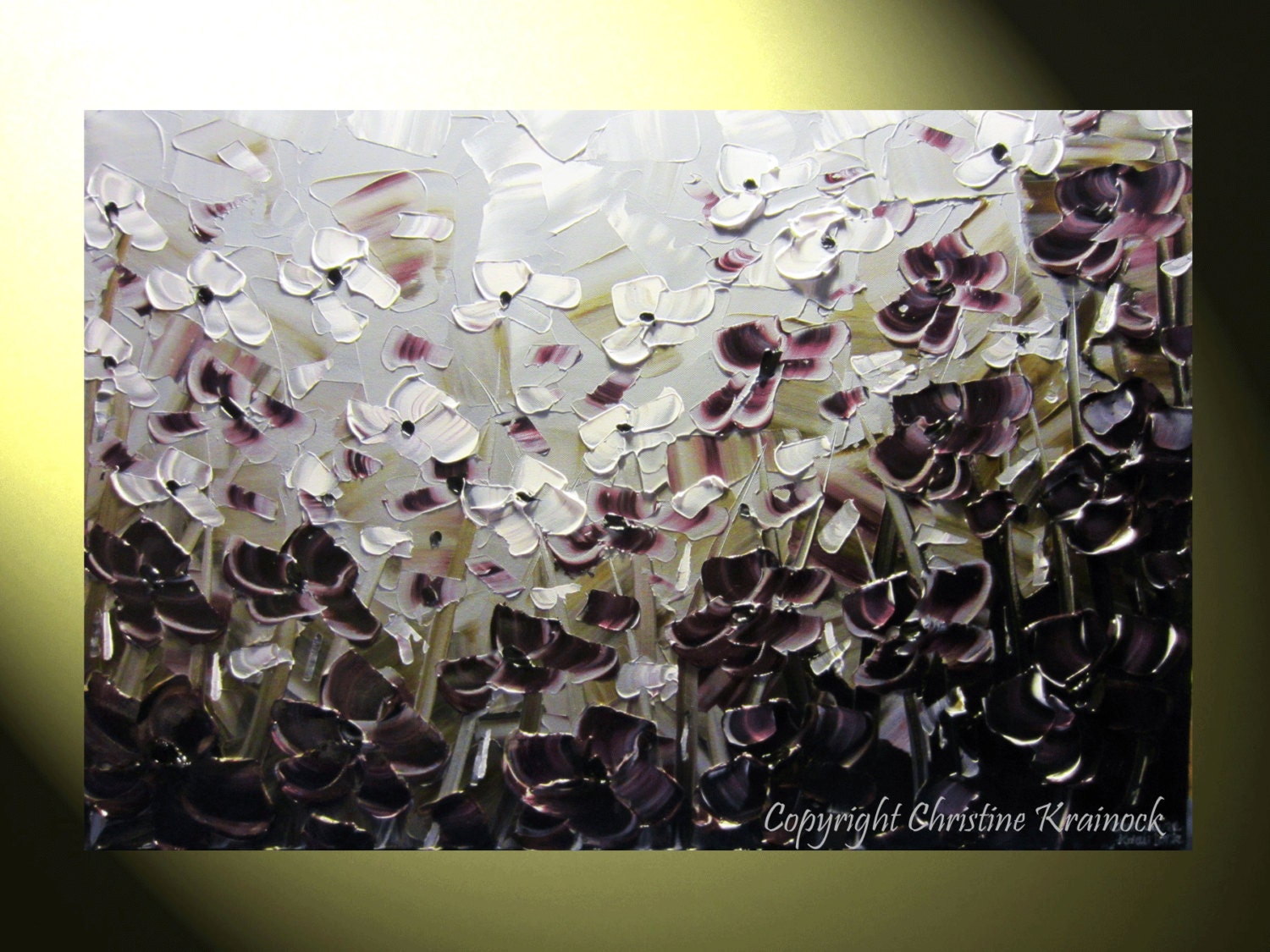 Original Art Abstract Painting Purple Poppies Landscape Palette Knife Textured Flower Poppy Floral Grey Lavender Spring  24x36" -Christine