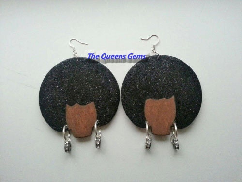 Handpainted Afro Hair Lady Hoop Wooden Earrings