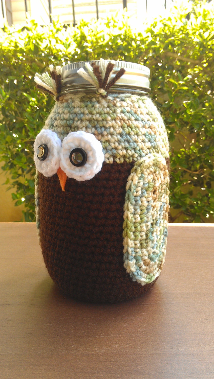Crocheted Owl Jar in Camo