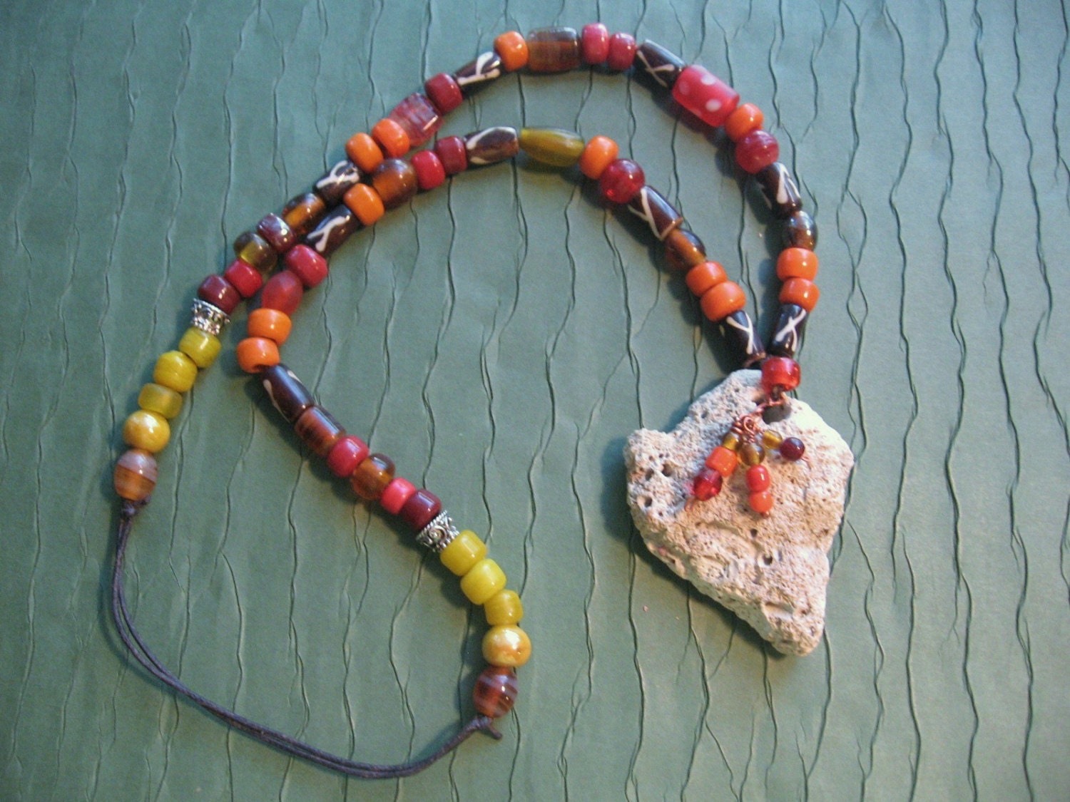 Colorful Tribal Style Adjustable Necklace, Coral from Cozumel with Natural Hole, Unique Vintage Beads, Organic Jewelry, Handmade Jewelry