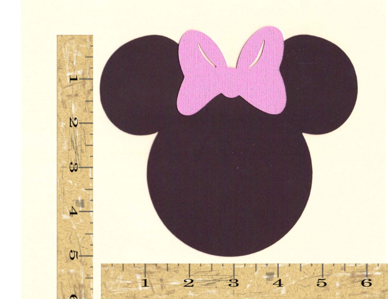 Disney Die Cuts - 5" Minnie Mouse Head Silhouettes Pink Glitter Bow - 10 Pcs
