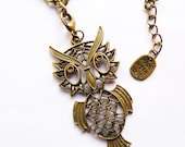 Big Charms necklace, Owl Pendant, Antique Bronze, Vintage style, Metal Jewelry