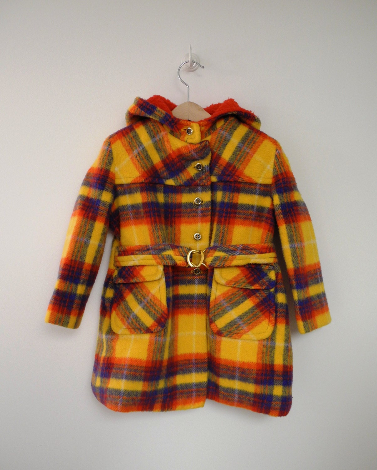 1960's Bloomingdales Yellow Plaid Wool Coat