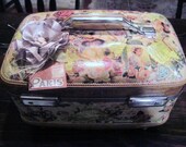 Upcycled Train Case, French Decor Suitcase, French Decoupage American Tourister Train Case