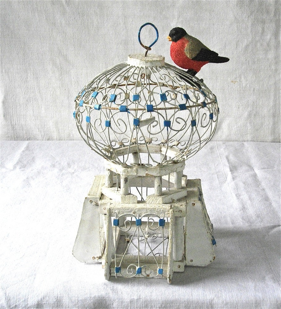 French vintage mini Bird Cage from Morocco - White - Romantic