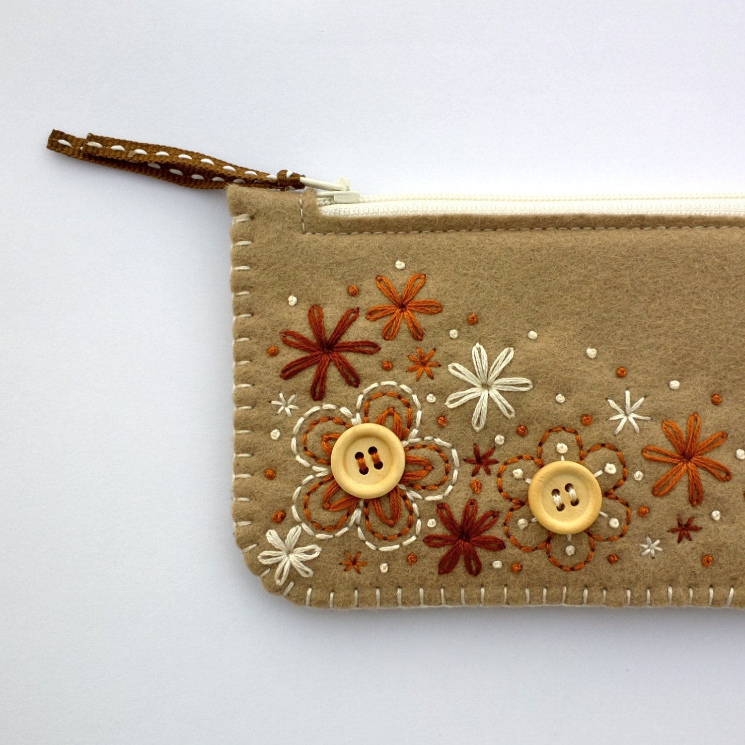 Felt Coin Purse // Hand Embroidered // Sweet Blossoms // LoftFullOfGoodies
