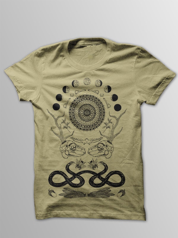 Rabbit Skull Antler Collage Beige T-Shirt