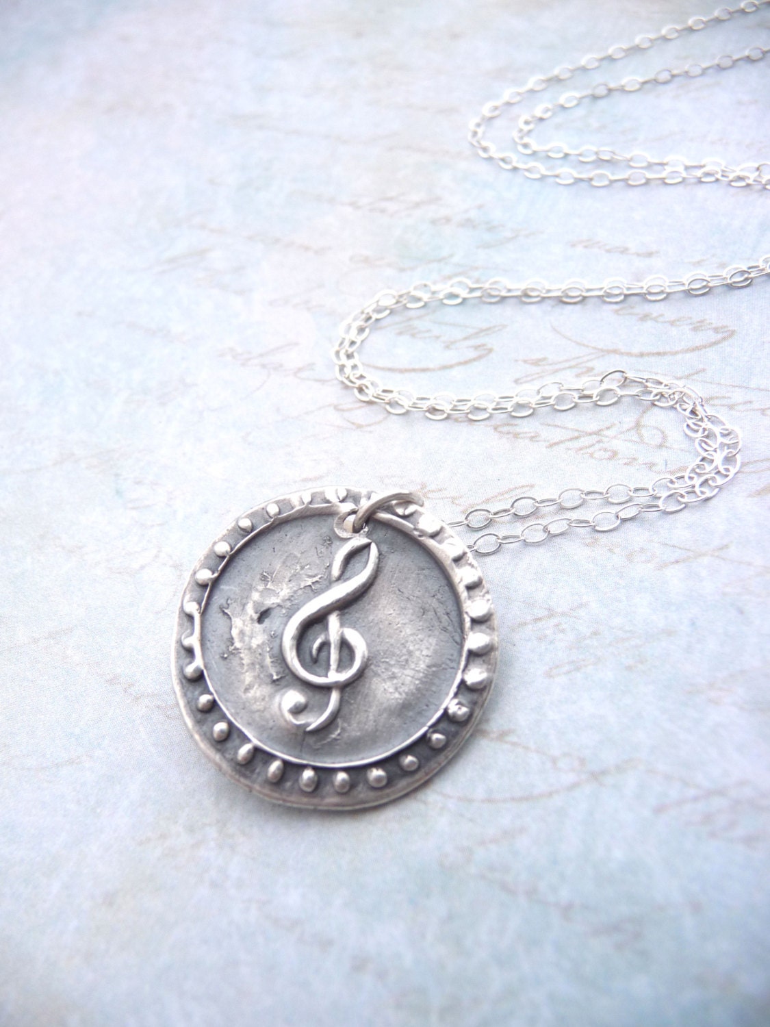 Treble clef music note wax seal necklace hand stamped from vintage wax seal from fine silver