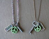 Vintage skeleton key peace sign necklace