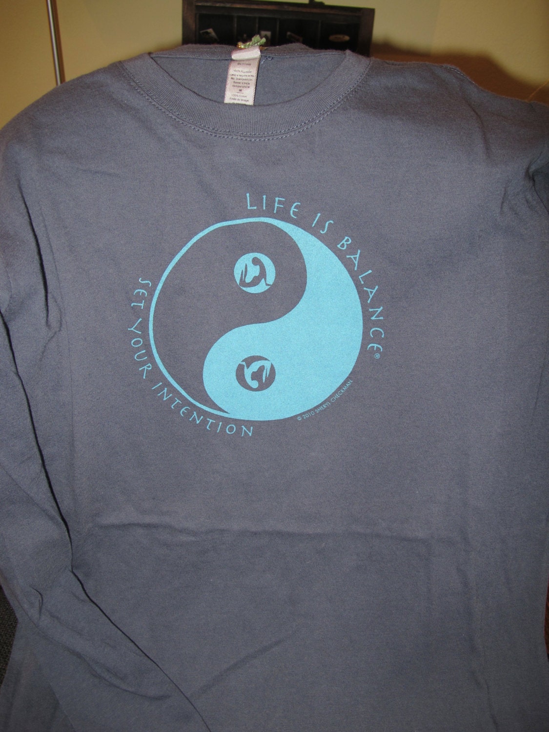 Set Your Intention Inspirational Long Sleeve Yoga T-Shirt in Indigo