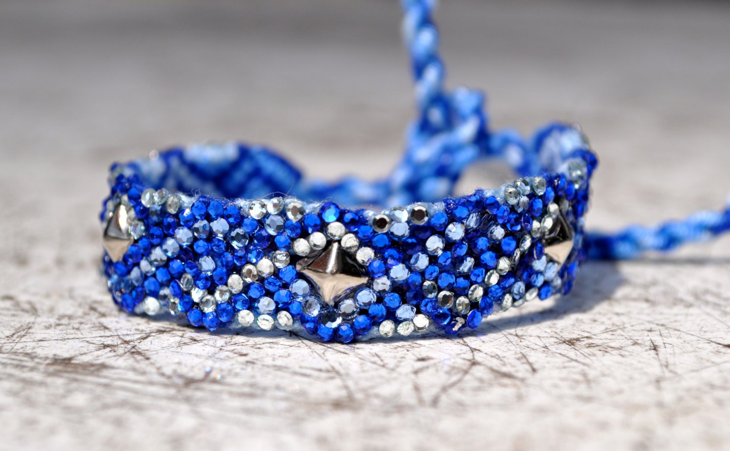 Crystal Studded Friendship Bracelet- blue, silver
