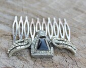 Vintage Art Deco Black Rhinestone Hair Comb