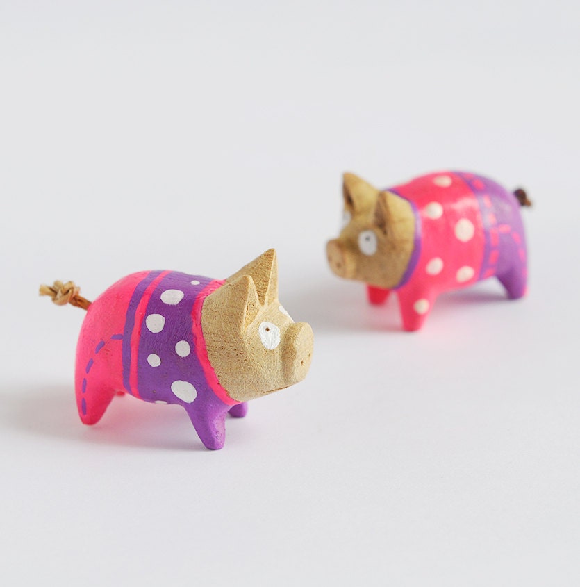 Set of Two Wooden Pigs