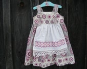 girls apron knot dress gray pink, 3t ready to ship... available to order 2T, 3T,4T,5t