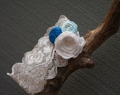 Sale ... Something blue bridal rosette lace garter with rhinestone accent keepsake SMALL