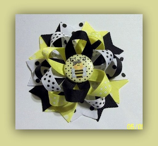 Ready To Ship, Bumble Bee Honey Bee Boutique Hair Bow Clip for Girls.