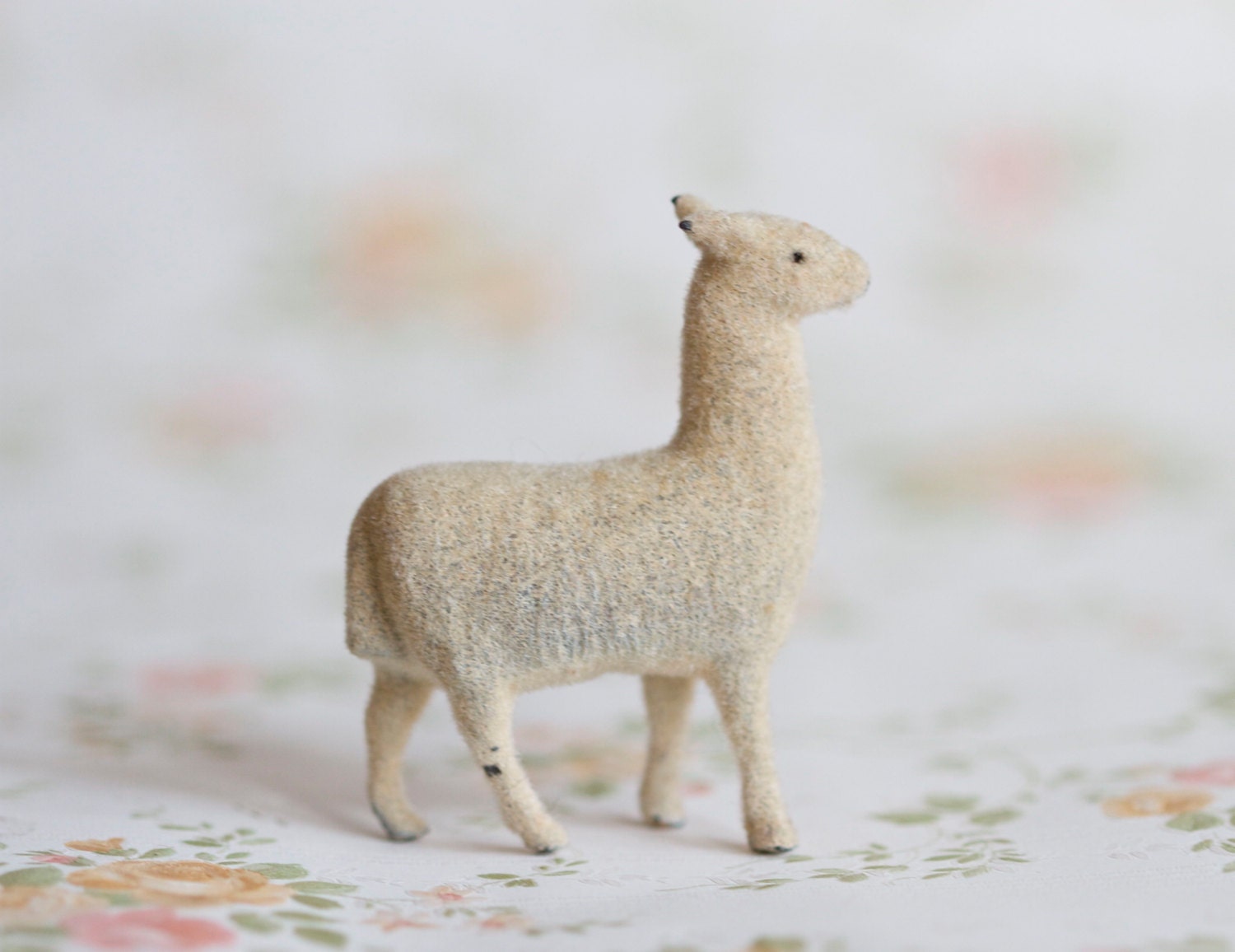 Iron Cast Little White Llama - Antique Lead Animal Toy Figurine