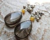Smokey Quartz sterling silver earrings, brown earrings, semi precious earrings, swarovski pearl earrings