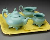 1890's Teaset Silverplate - Mint Green 5pc. Recycled by BMC Vintage Design Studio FOOD SAFE