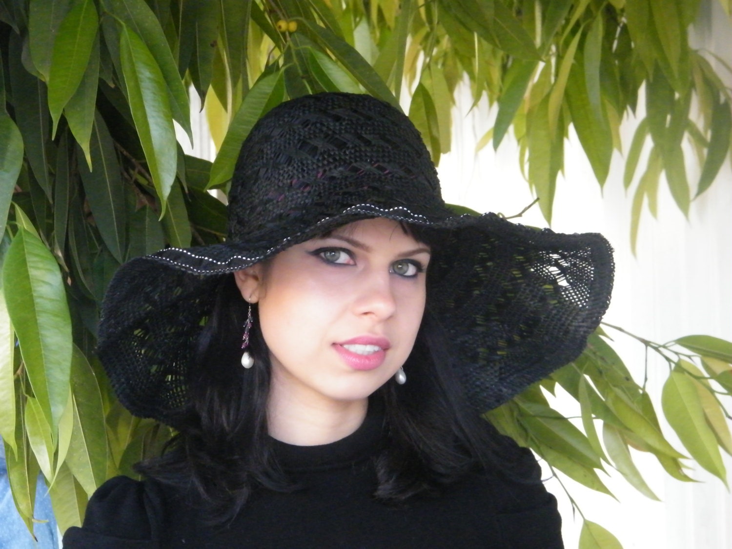 Black Chic Summer Sun Straw hat for women Fancy Flat Brimmed  Derby Ascot Hat made in Israel