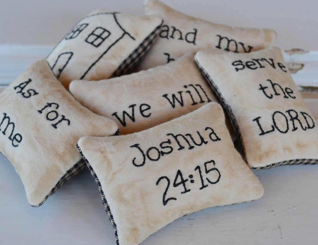 Religious Bowl Fillers - Decorative Pillows - Tucks - Ornies - Joshua 24 - As for Me and My House - Scripture - Primitive - Gingham