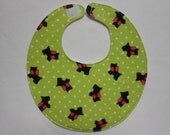 Baby Bibs, four soft layers, reversible, black scotty dogs on lime green
