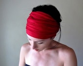 Red Head Scarf - Hair Wrap, Headband, Womens Hair Accessories - Crimson Red Neck Bow, Turban