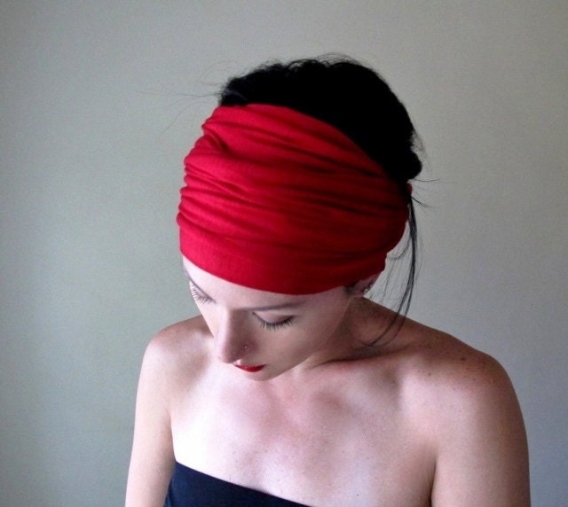 Red Head Scarf - Hair Wrap, Headband, Womens Hair Accessories - Crimson Red Neck Bow, Turban