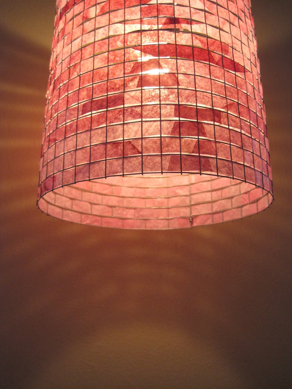 COFFEE FILTER ART - Pink Hanging Lighting Paper Drum Lampshade Hanging Light Mothers Day Gift