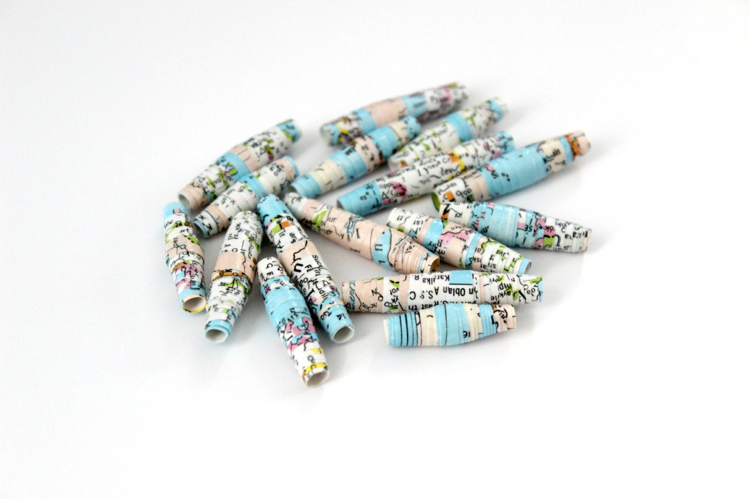 Vintage Map Paper Beads - Upcycled Art - World Travel Atlas - Set of 16
