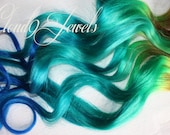 Mermaid Clip In Hair Extensions, Ombre Hair,  Tie Dye Tips,  Hair Wefts, Human Hair Extensions, Hippie hair