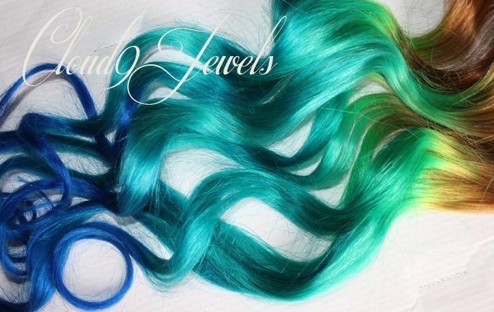 Mermaid Clip In Hair Extensions, Ombre Hair,  Tie Dye Tips,  Hair Wefts, Human Hair Extensions, Hippie hair
