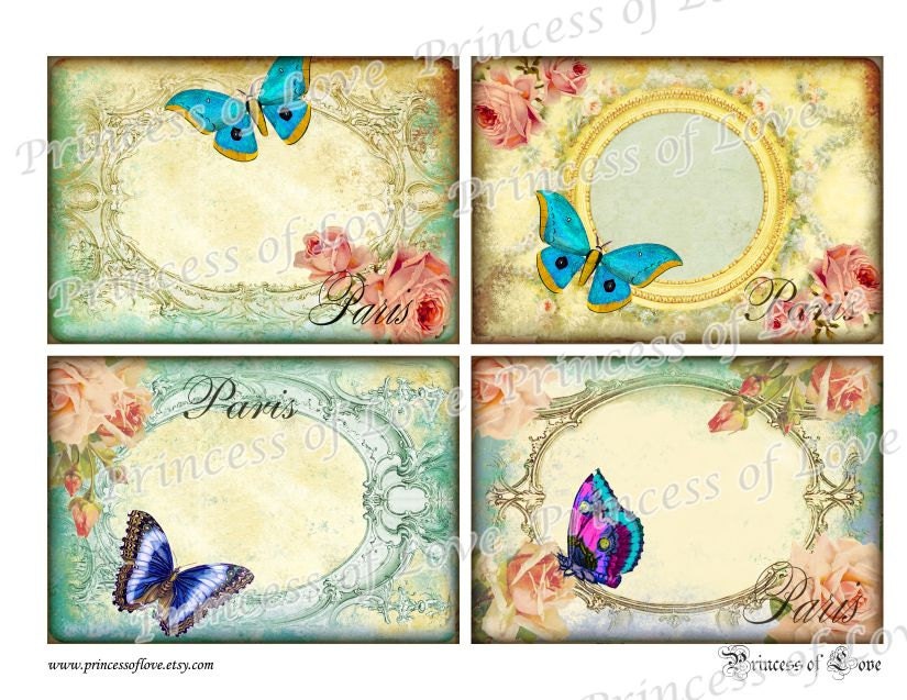 BUTTERFLY - Digital Collage Sheet. Set of 4 Vintage Images.Printable Download l404