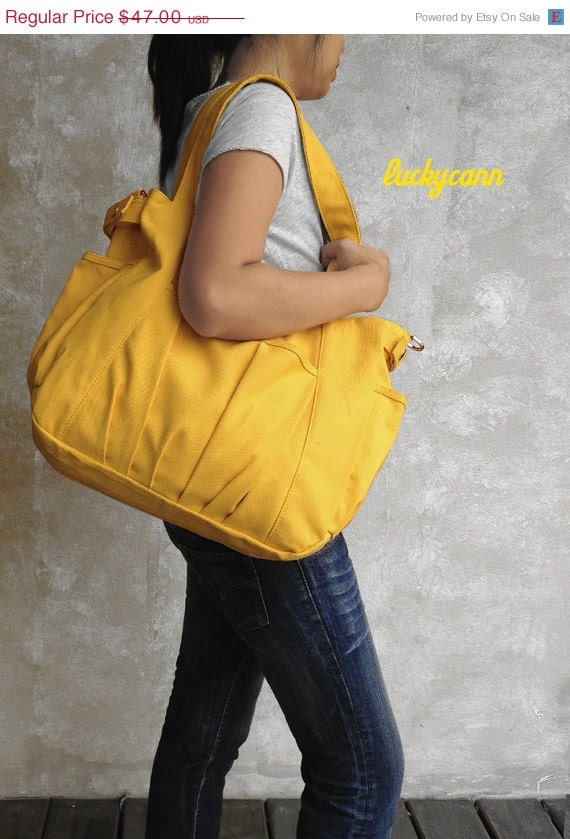 SUMMER SALE IRIS // Lemon Chiffon // 052 // Canvas Bag by Luckycann // Sale