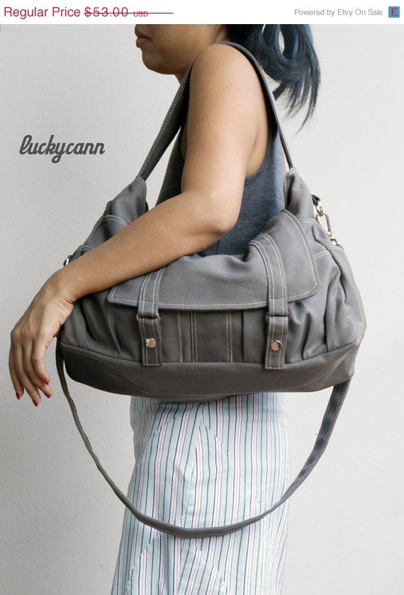 SUMMER SALE ASTER // Dark Grey // 011 // Everyday Canvas Bag handmade // Luckycann // Sale