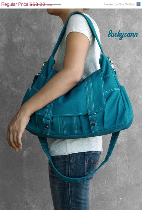SUMMER SALE ASTER  // Teal // 014 // Handmade // Luckycann // Everyday Canvas Bag // Sale