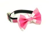 Cat Collar with Bow Tie - Checkered Pink and White