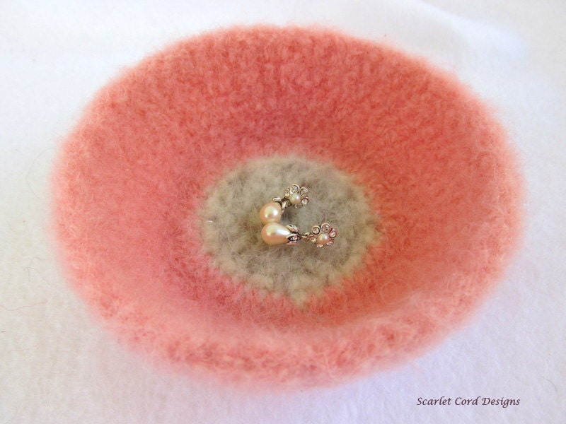 Felted Wool Bowl - Pink and Gray Soft Container Jewelry Holder