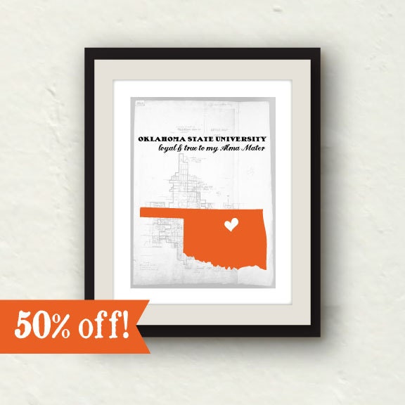 Clearance Sale - University of Oklahoma art - Oklahoma State Cowboys print -  - 8x10 Oklahoma print