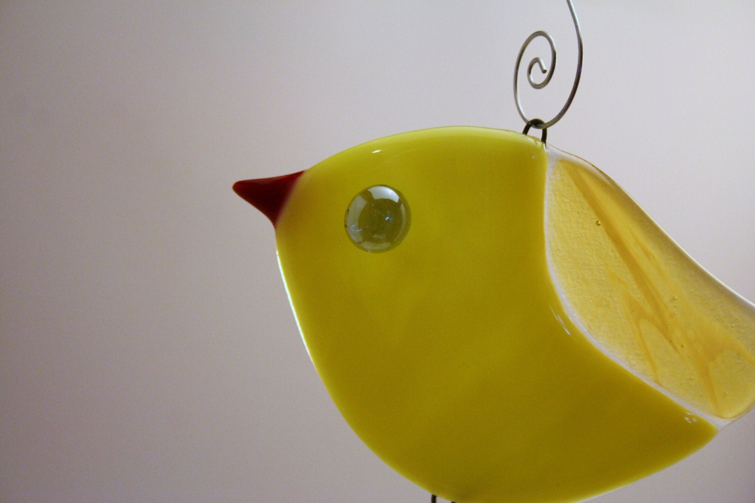 Yellow Canary Finch Fused Glass Ornament Suncatcher with Swingy Legs