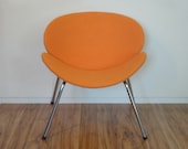 Mid Century Vintage Scoop Chair with Tubular Metal Frame and New Orange Upholstery