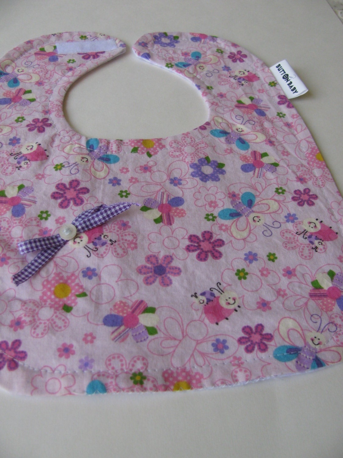 BABY BIB - Lilac Gingham Garden - Shower gift - Baby bib
