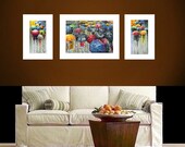 CANVAS Print, SET Of GICLEE Prints, Landscape Scenic Painting ,Fine Art Print From, Original oil Painting, Umbrellas Rain