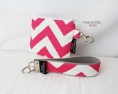 Zipper Coin Purse and Keychain Set in Pink Chevron Wallet Camera Phone Case Zig Zag by maranda lee