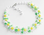 Vintage Miriam Haskell Style Daisy Flower Milk Glass Choker 40s